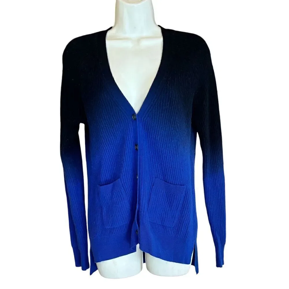 Naadam 100% Cashmere Cardigan in Blue & Black NWT Size X-Small